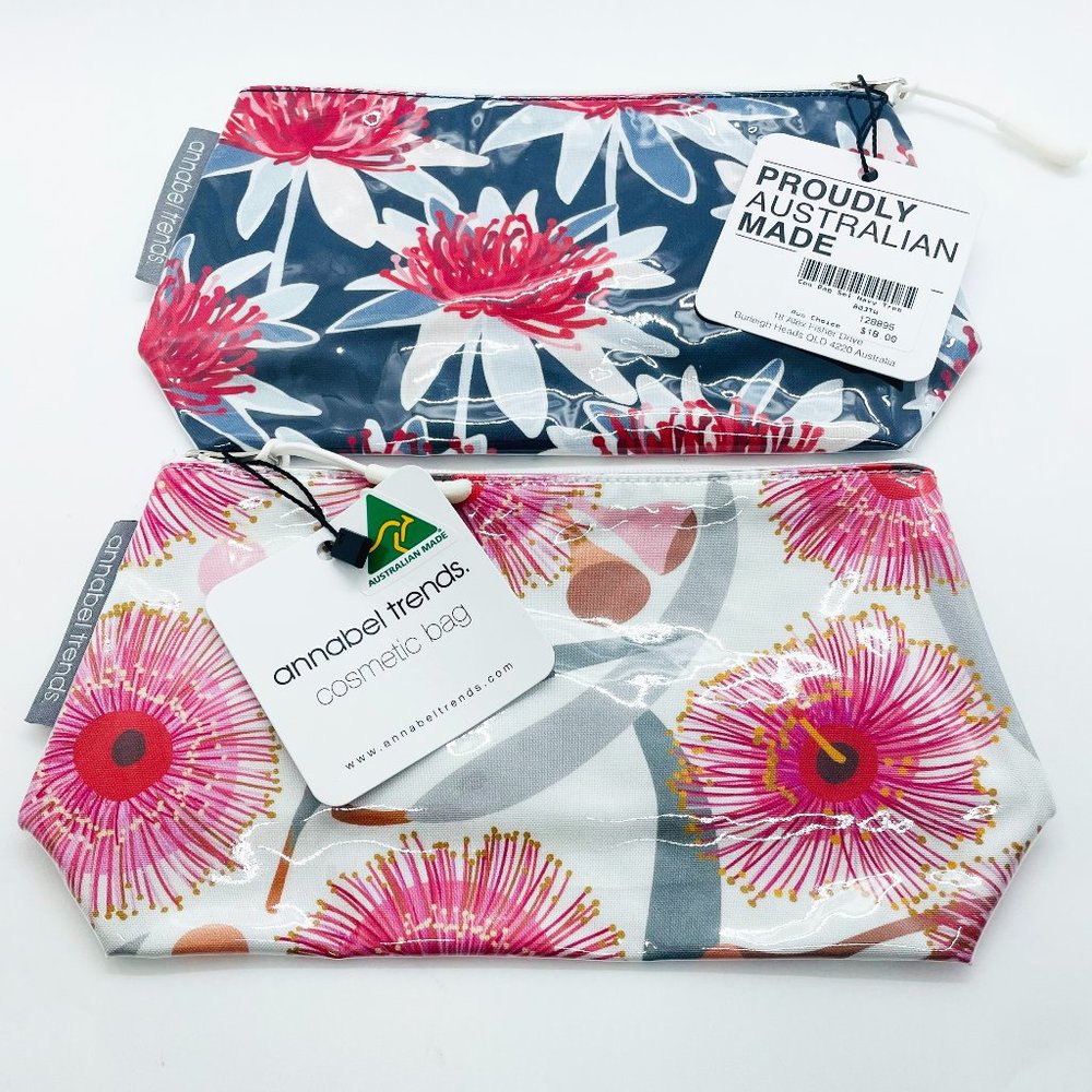 Annabel Trends Australian Made Cosmetic Bags Set of 2 With Tags 8" x 4"